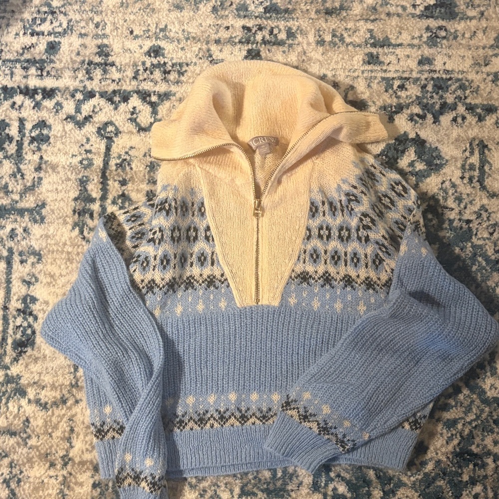 J. Crew Cream and Blue Turtleneck Sweater